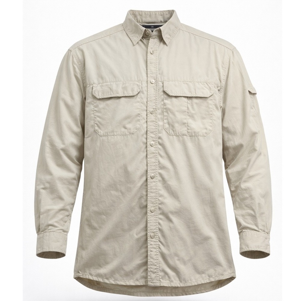 REI Sahara Shirt Mens Large Tan Long Sleeve UPF 40+ Venting Hiking 693223